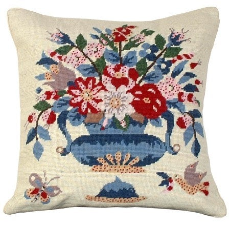 Blue Vase Butterfly Decorative Pillow