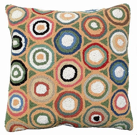 Green Pennies Hooked Decorative Pillow