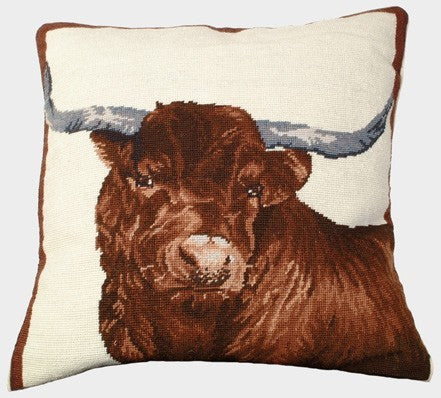 Red Steer 20x20 Needlepoint Pillow