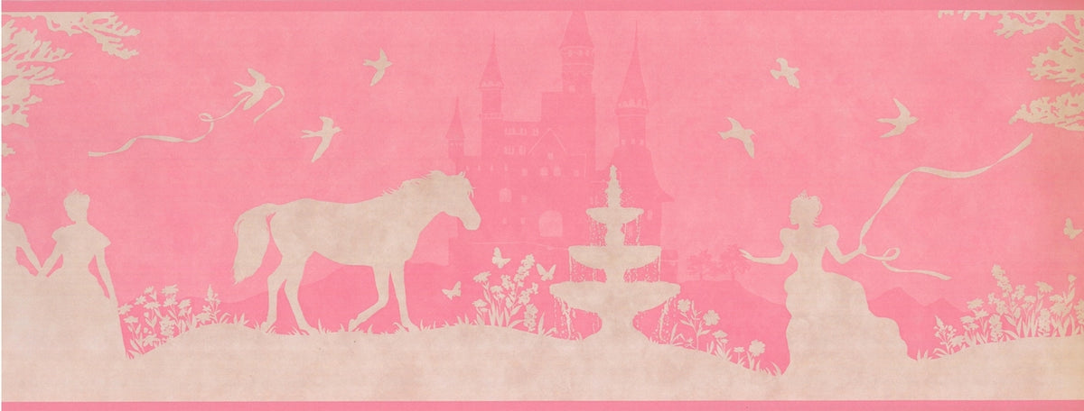 Princess Castle Horse Beige Hot Pink ZB3432BD Wallpaper Border