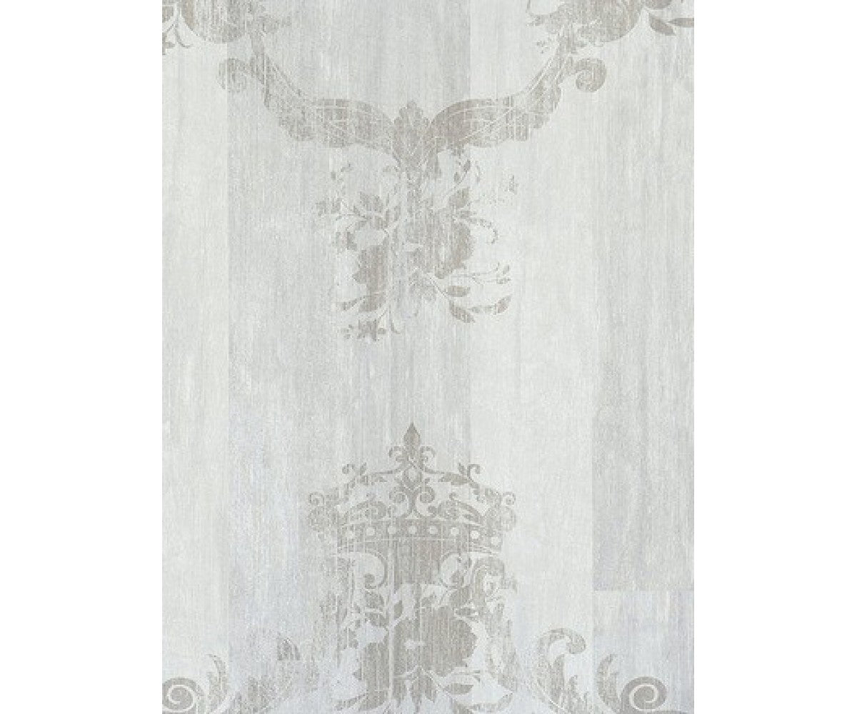 White Silver Damask Serenity Wallpaper