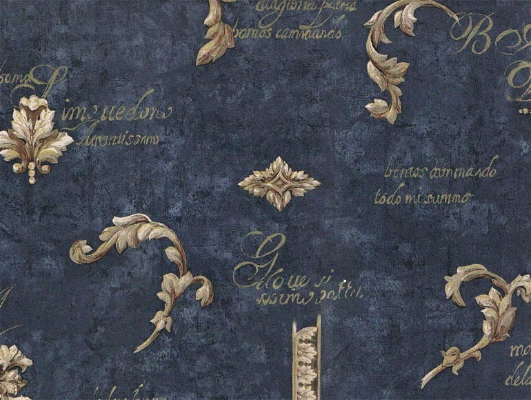 Architectural Gold Scroll Leaves Blue FF51101 Wallpaper