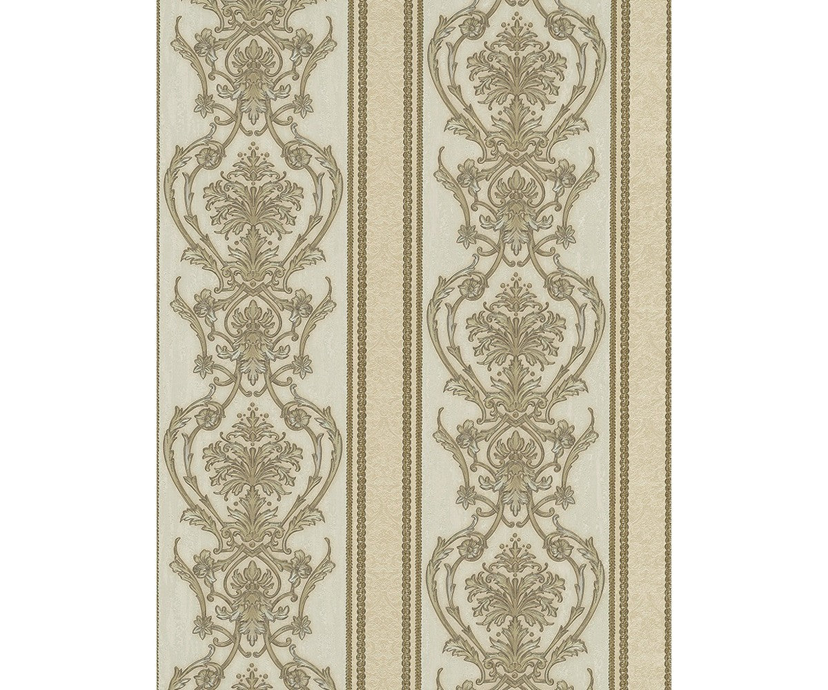 Ornated Floral Damask Stripes Beige 5782-14 Wallpaper