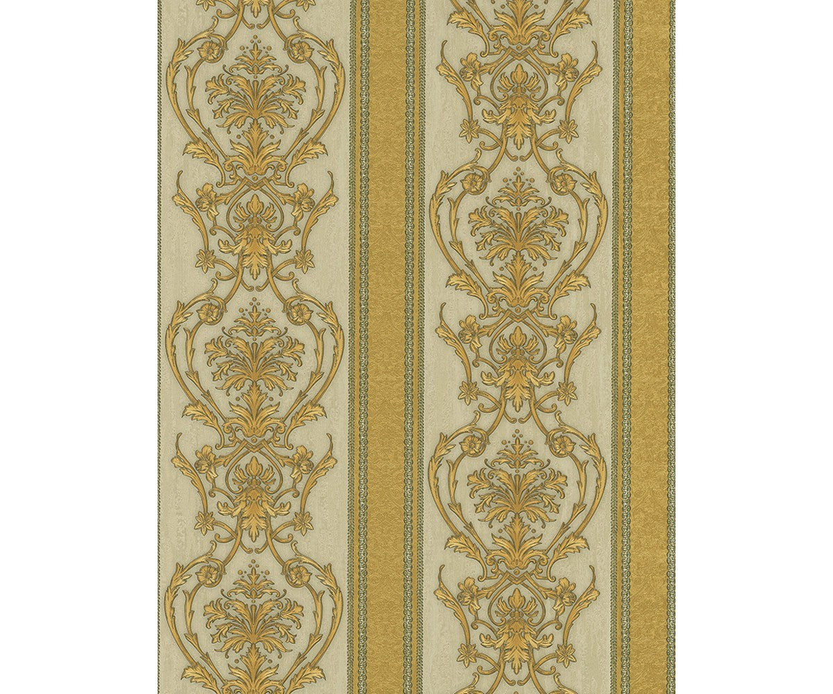 Ornated Floral Damask Stripes Gold 5782-30 Wallpaper