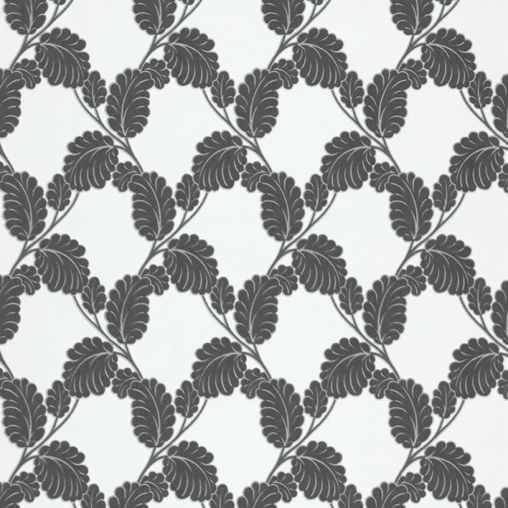 Embossed Leaf Trail White Black 6758-15 Wallpaper