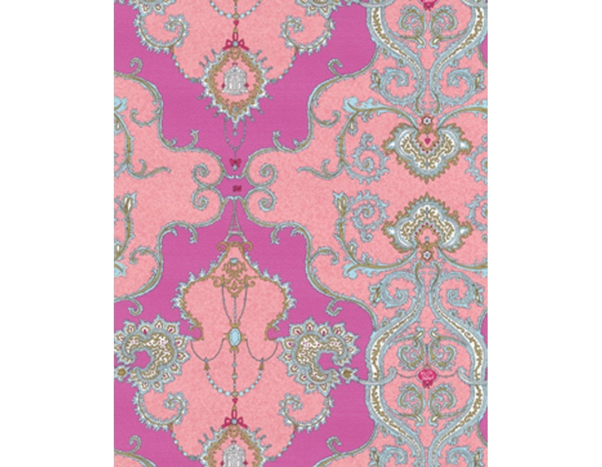 Ornamental Damask Pink Red 7308-50 Wallpaper