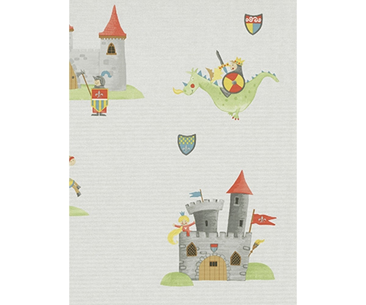 Horse Castle Flags Red Green Grey 7328-10 Wallpaper