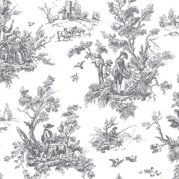 Black White Old Fashioned Toile AB42413 Wallpaper