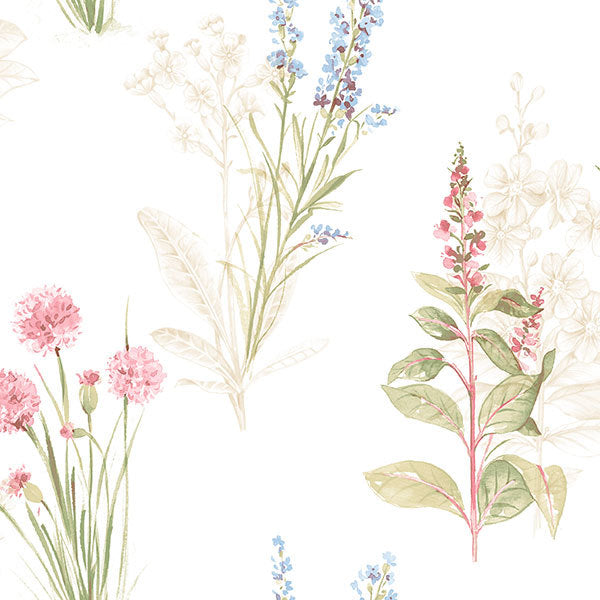 Blue Pink Floral Toile AB42445 Wallpaper