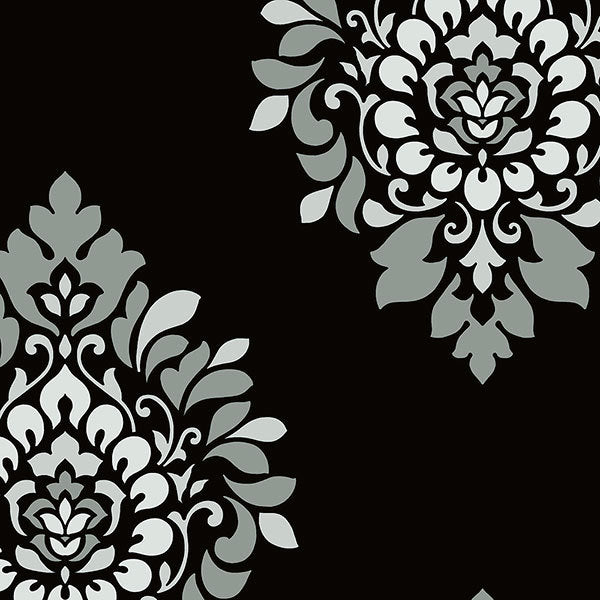 Black Silver Large Damask Spot BW28737 Wallpaper