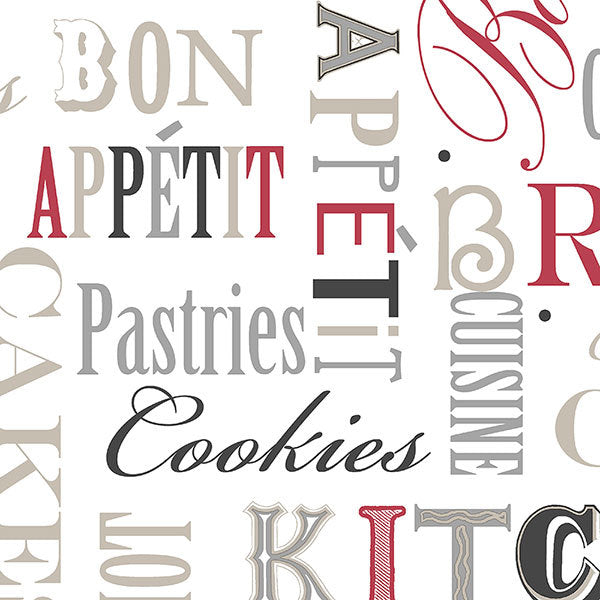 Red White Bon Appetit Script FK34413 Wallpaper