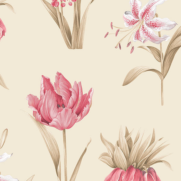 Pink Beige Paradise Floral PA34236 Wallpaper