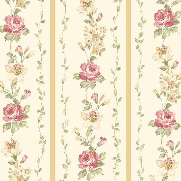 Pink Yellow Floral Stripe PP27721 Wallpaper