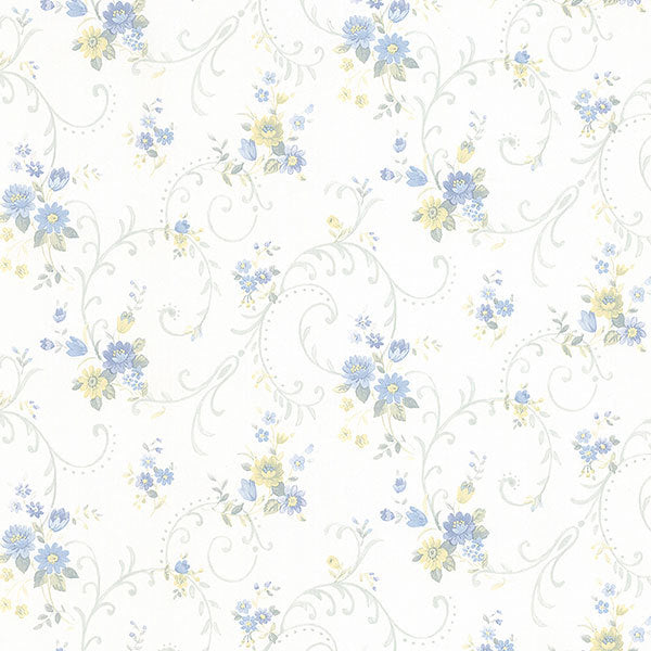 Blue Yellow Floral Scroll PP27810 Wallpaper