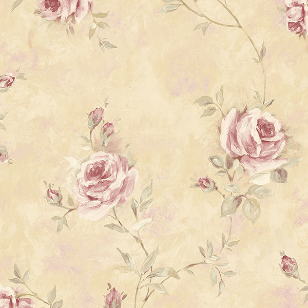 Tan Pink Rose Vine RG35739 Wallpaper