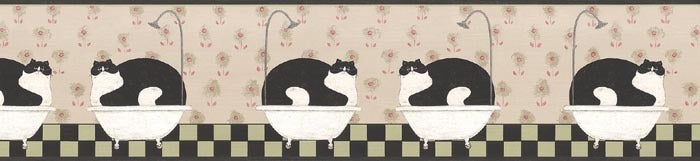 Fat Cats In Buth Room  AP75656 Wallpaper Border